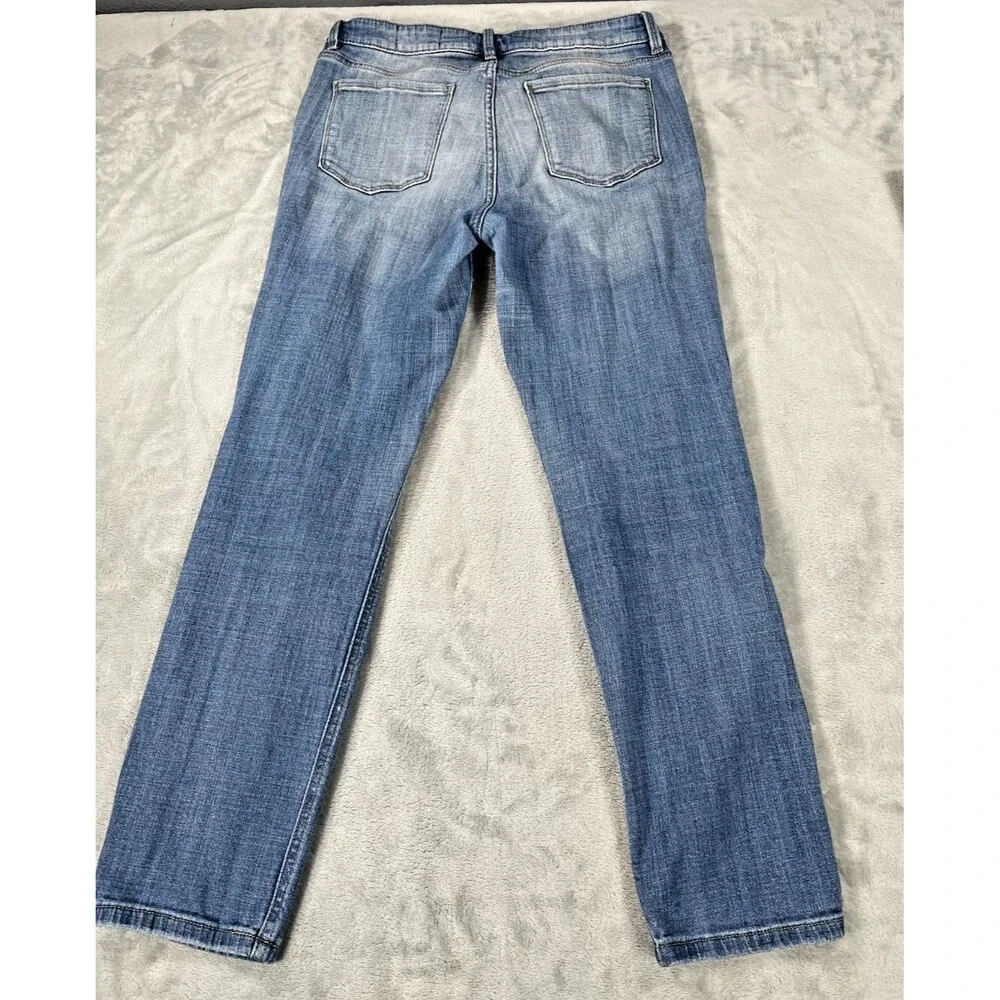 Cosmic Blue Love Distressed Jeans Womens 30x28 Midrise Ripped Slim Straight 30